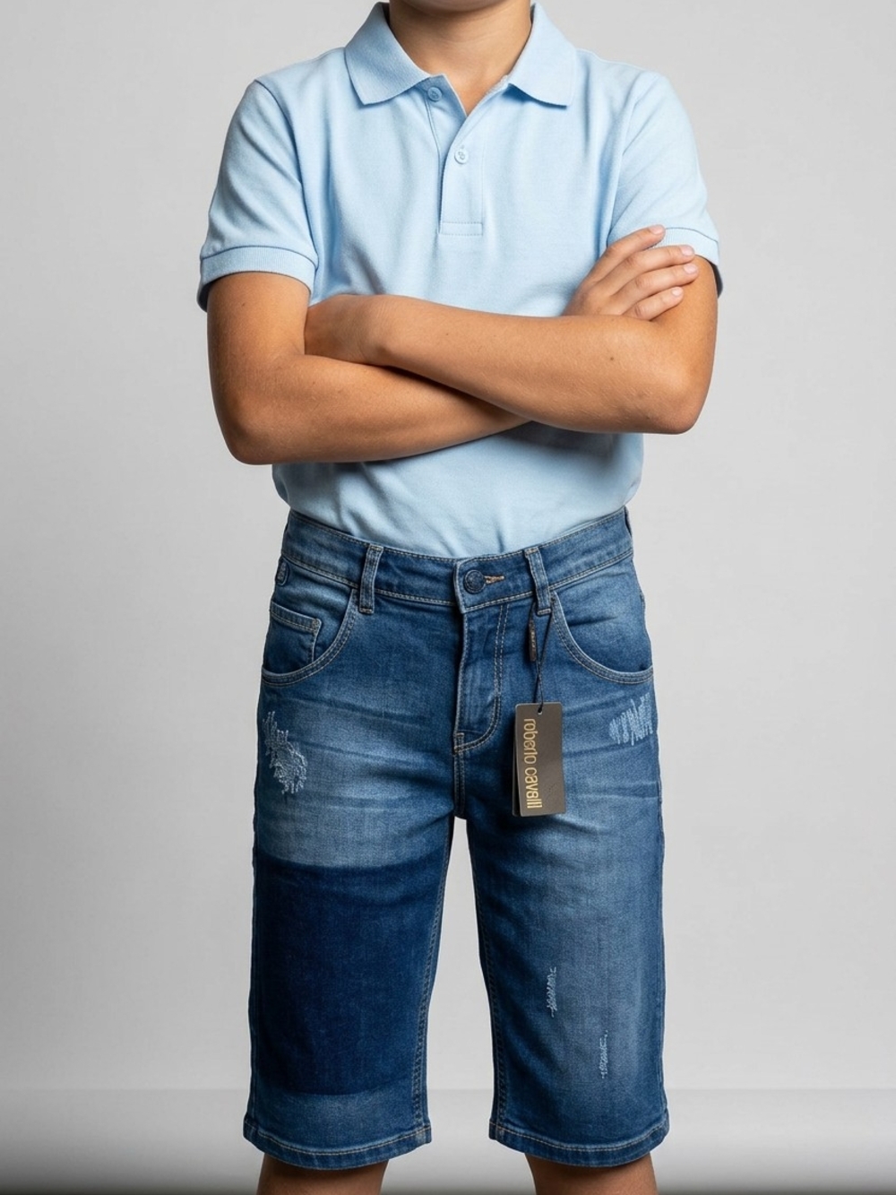Roberto Cavallo Boys' Dark Blue Denim Knee-Length Jeans Shorts